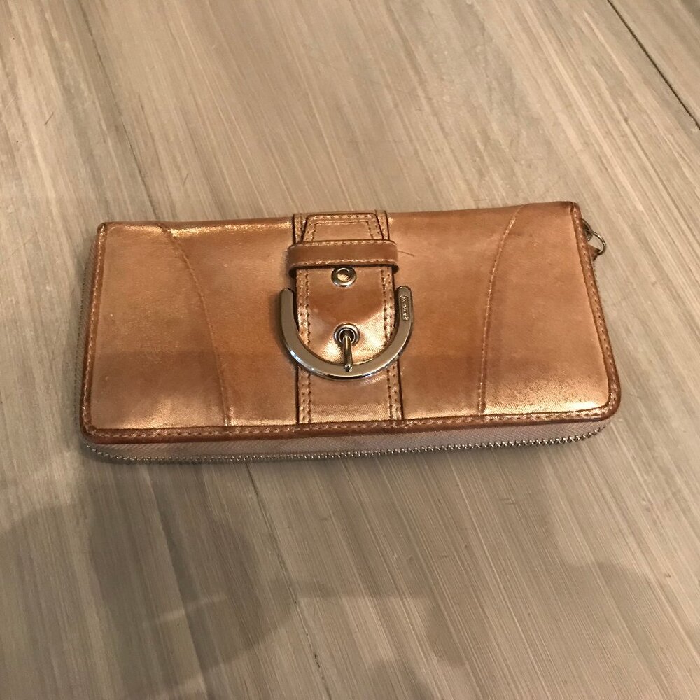 Ladies Coach Wallet Metallic Gold Color